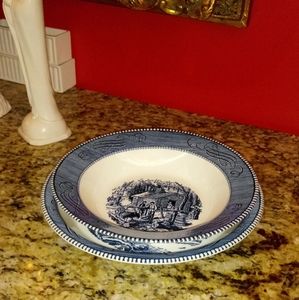 *0102 Currier & Ives Pie Plate/SoupVegetable Bowl*